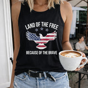 Land of the Free Because of the Brave Women's Color Cotton Tank Top in Black