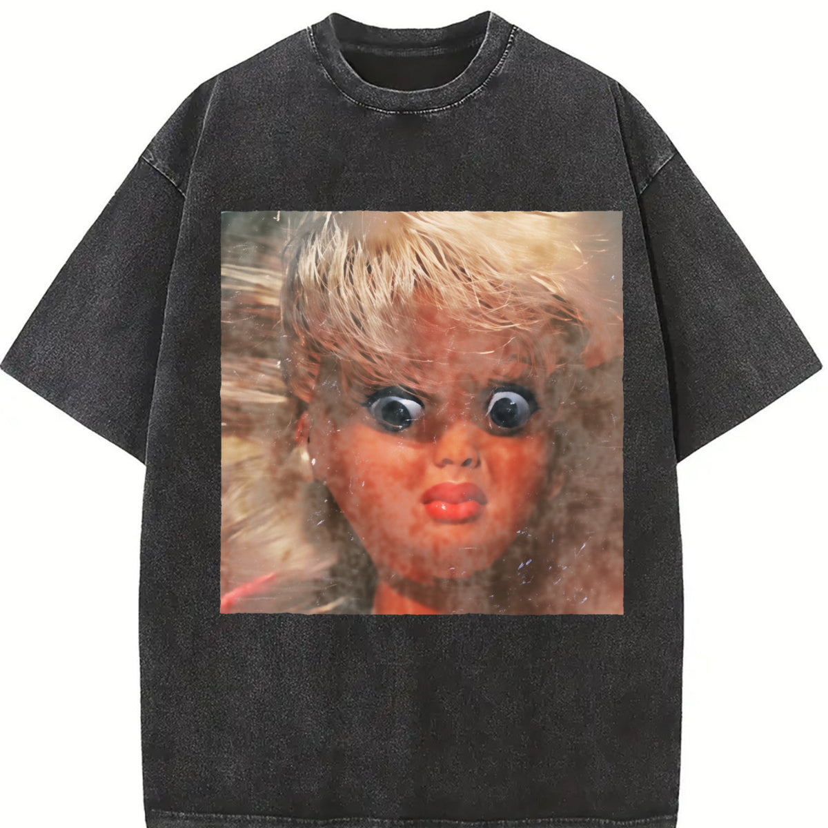 Creepy Doll Face Vintage Washed T-Shirt in Black
