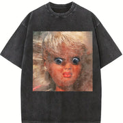 Creepy Doll Face Vintage Washed T-Shirt in Black