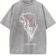 Premium Short-sleeve a Dark Punk of a Skeleton Hand Vintage Washed T-Shirt in Gray