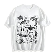 Sea Animal Tattoo Cotton T-Shirt in White