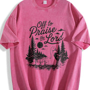 Off to Praise the Lord Christian Faith Duck Nature Vintage Washed T-Shirt in Red