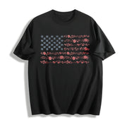 Chinoiserie American Flag Cotton T-Shirt in Black