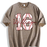 Custom Baseball Number Vintage Washed T-Shirt in Brown