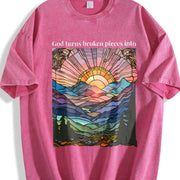 God Turns Broken Pieces Into Masterpieces Vintage Washed T-Shirt in Red