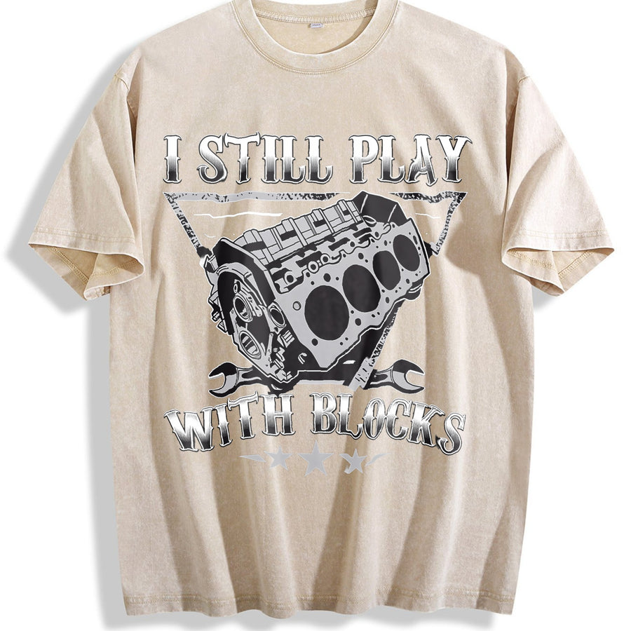 I Still Play with Blocks Vintage Washed T-Shirt in Beige