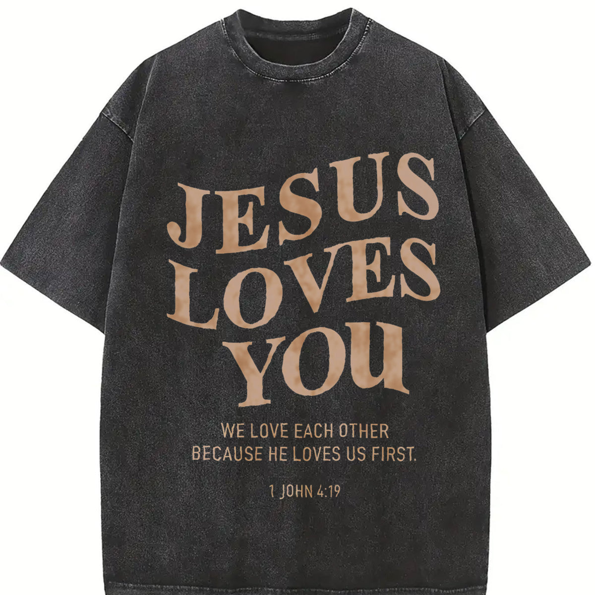Christian Jesus Is King Love You God Faith Religious Bible Vintage Washed T-Shirt in Black