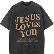 Christian Jesus Is King Love You God Faith Religious Bible Vintage Washed T-Shirt in Black