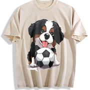 Bernese Mountain Dog Soccer Vintage Washed T-Shirt in Beige