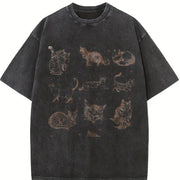Cats 90s Retro ® Y2k Kitten Vintage Washed T-Shirt in Black