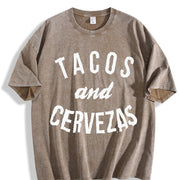 Tacos and Cervezas for Sarcastic Humor Classic Cinco De Vintage Washed T-Shirt in Brown