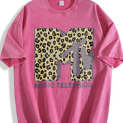 MTV Classic Leopard Bold Logo Vintage Washed T-Shirt in Red