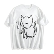 Cat Smoking Y2k Cotton T-Shirt in White