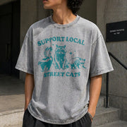 Support Local Street Cats Vintage Washed T-Shirt in Gray