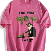 I Do What I Want Cat Vintage Washed T-Shirt in Red