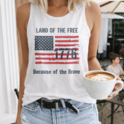 1776 Land of the Free Because of the Brave Women's Color Cotton Tank Top in White