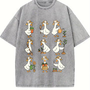 Cute Goose Gardening Vintage Washed T-Shirt in Gray
