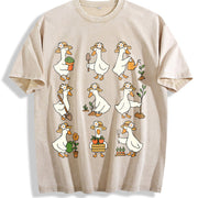 Cute Goose Gardening Vintage Washed T-Shirt in Beige