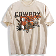 Front Back Western Cowboy Tank Vintage Washed T-Shirt in Beige