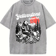 Retro Yellowstone National Park Vintage Washed T-Shirt in Gray