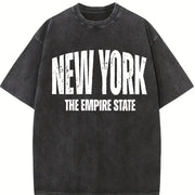 New York the Empire State Grunge Vintage Washed T-Shirt in Black