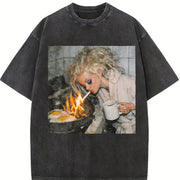 For Artistic Fantasy Swaddled Baby in Sky Above City Urban Vintage Washed T-Shirt in Black