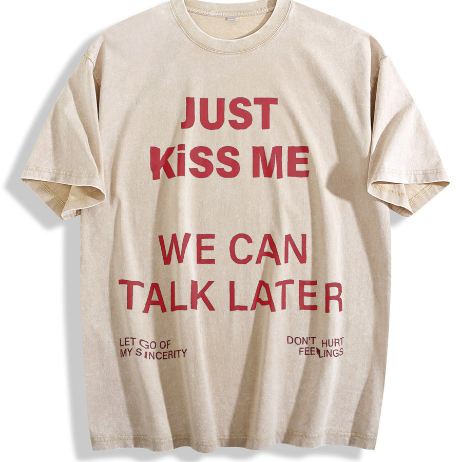 Just Text Tank Milk Sleeveless Vintage Washed T-Shirt in Beige