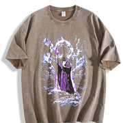 Retro Wizard Dark Fantasy Vintage Washed T-Shirt in Brown