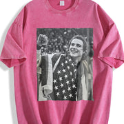 USA Olympic Gold Medal Hockey Jack Hughes Vintage Washed T-Shirt in Red