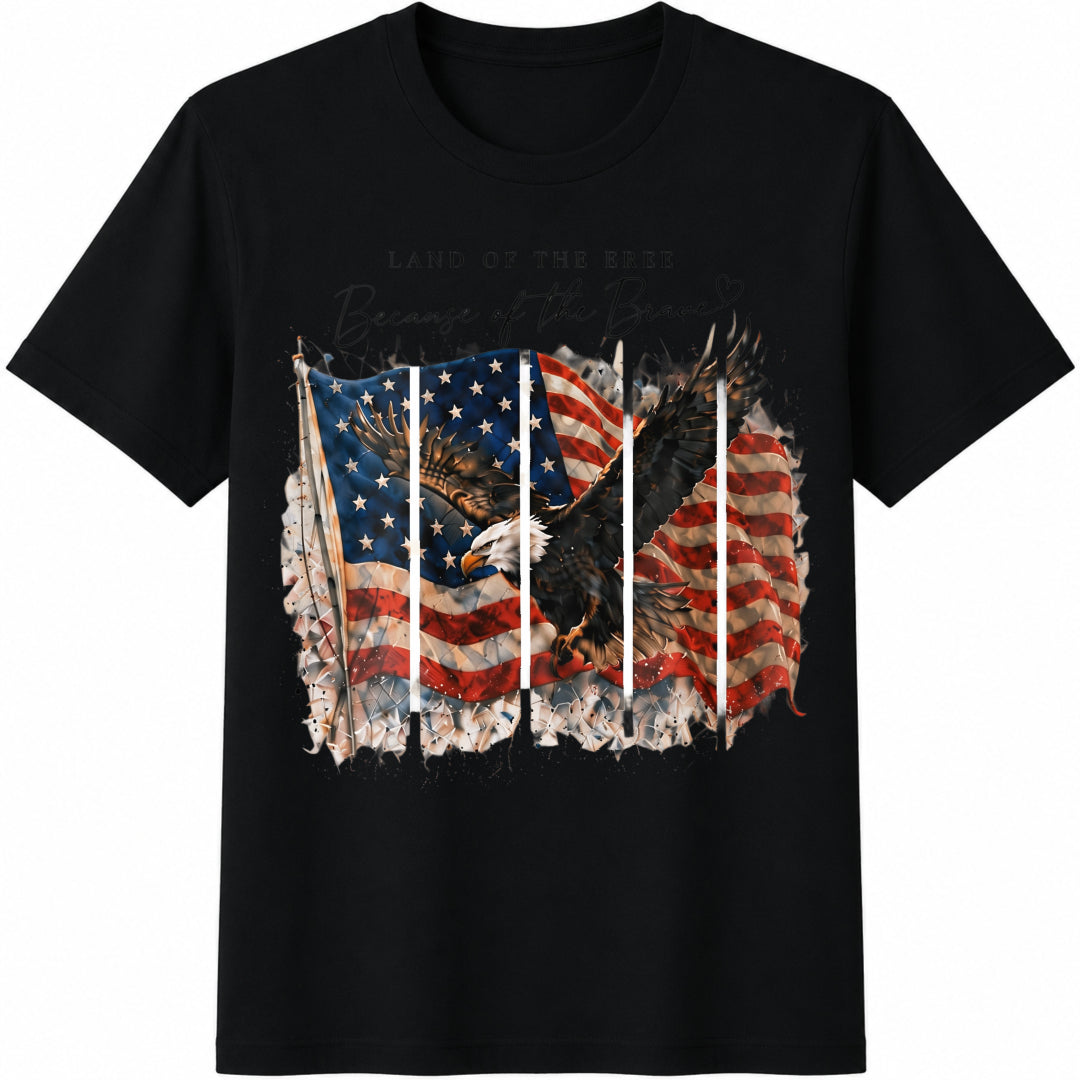 Land of the Free Because of the Brave Cotton T-Shirt in Black