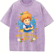 Cartoon Strawberry Shortcake Friends Nostalgia 80 vintage washed oversized T-shirt in Purple