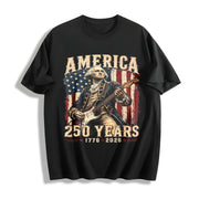 George Washington Guitar USA 250 Years of Freedom Cotton T-Shirt in Black