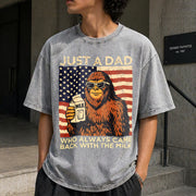 Fathers Day Just a Dad Who Came Back with Milk Vintage Washed T-Shirt in Gray