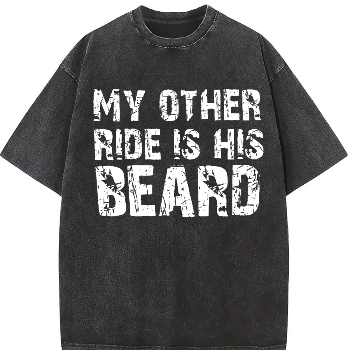 MY OTHER RIDE IS HIS BEARD LETTERS Ladies Outfit vintage washed oversized T-shirt in Black