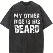 MY OTHER RIDE IS HIS BEARD LETTERS Ladies Outfit vintage washed oversized T-shirt in Black