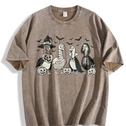 Retro Popular Goose Halloween Vintage Washed T-Shirt in Brown