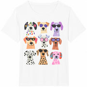 Cute Dog Colorful Puppy Cotton T-Shirt in White