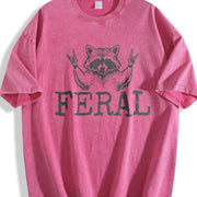 Distressed Feral Raccoon Vintage Washed T-Shirt in Red