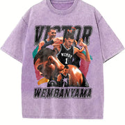 Victor Wemby 90's Style Retro Custom vintage washed oversized T-shirt in Purple