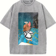 Dripped Out Chicken with shoes chicken vintage washed oversized T-shirt in Gray