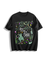 New Orleans Bayou Goin Down the Bayou Cotton T-Shirt in Black