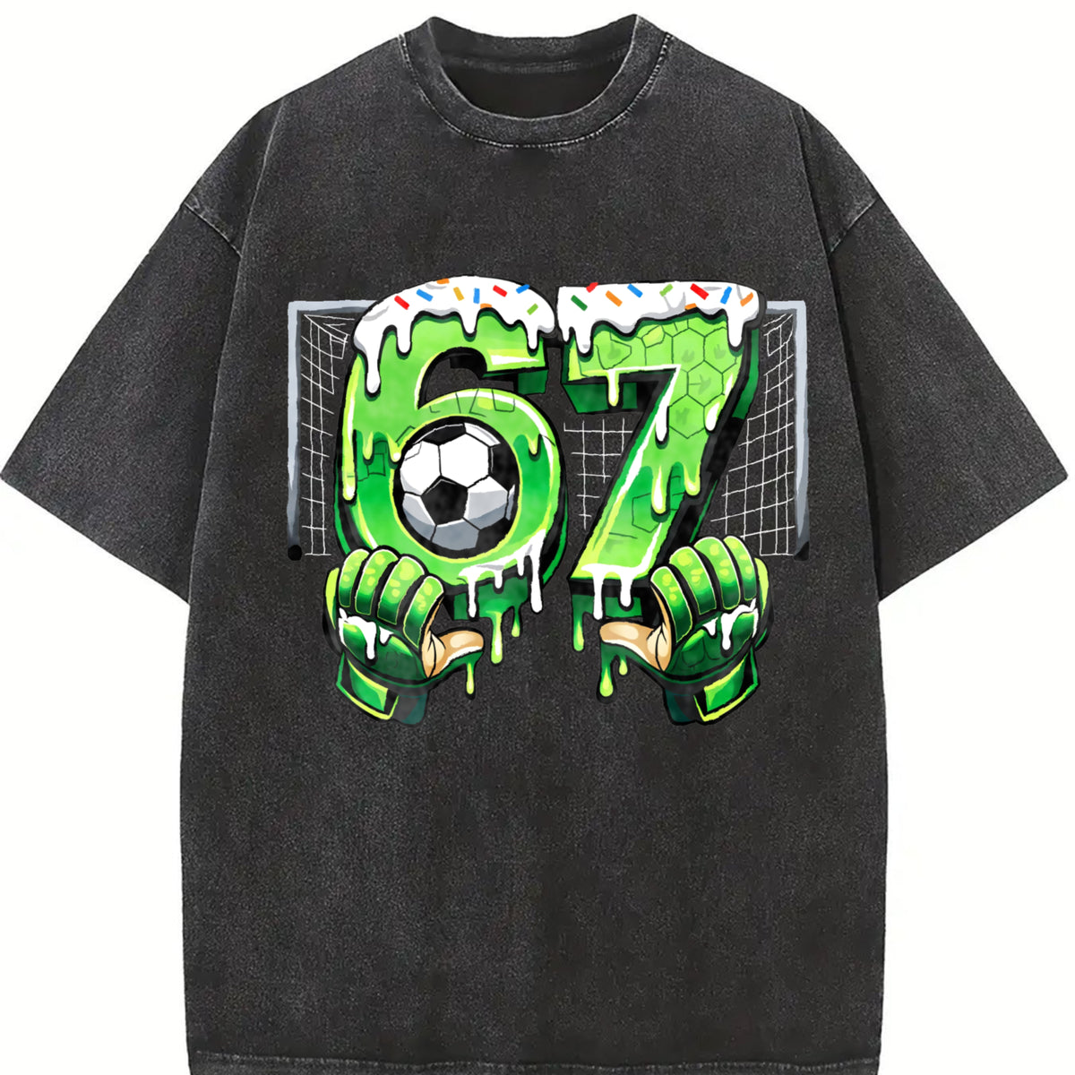 67 Soccer Vintage Washed T-Shirt in Black