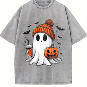 Halloween Ghost Cute Ghost Vintage Washed T-Shirt in Gray
