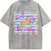 Don't Worry Be Capy Vintage Washed T-Shirt in Gray