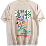 Gon HXH Wild Hunter Boy – with Green Aura Fighter vintage washed oversized T-shirt in Beige