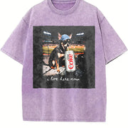 Cat at a Baseball Game I Live Here Now Vintage Washed T-Shirt in Purple