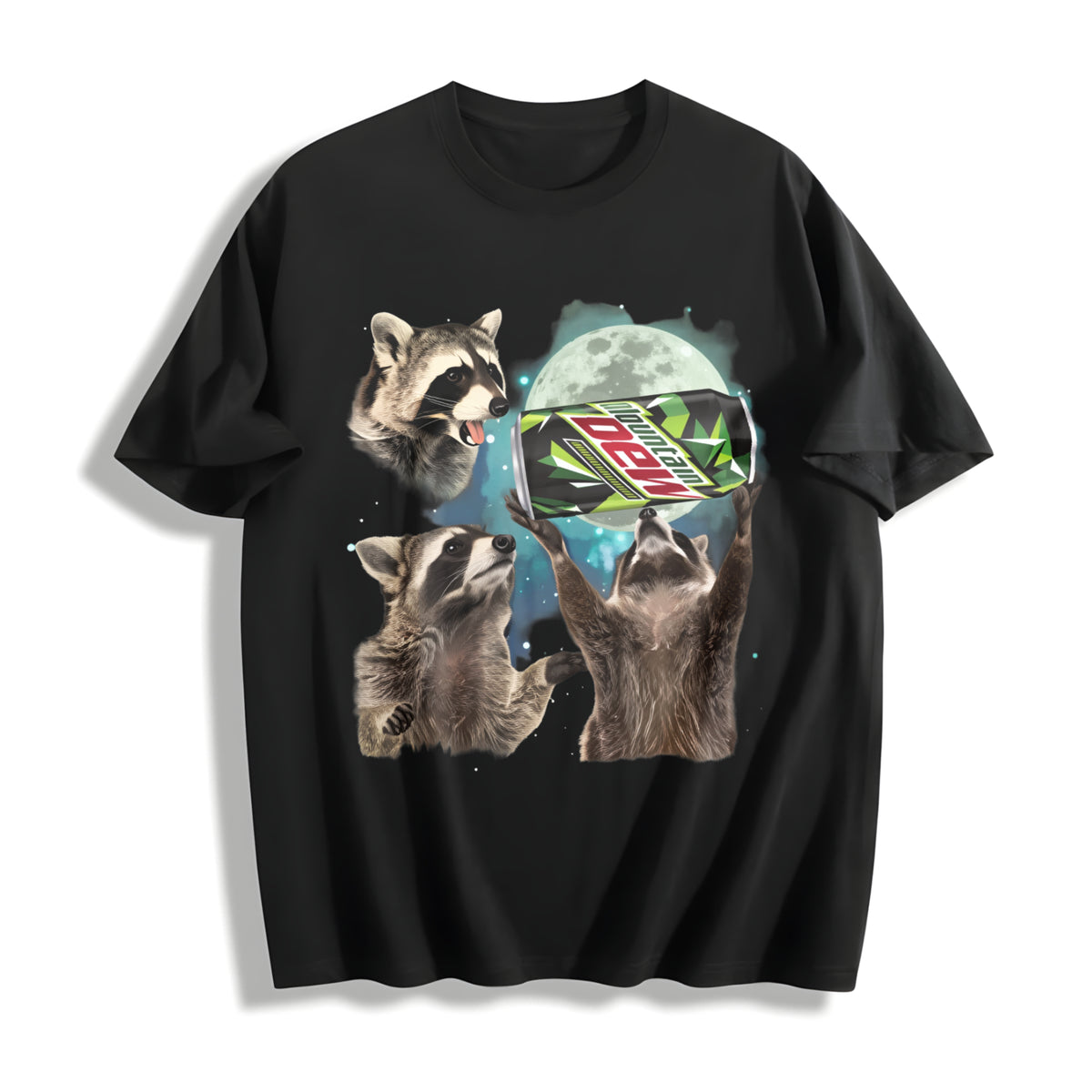 Three Raccoons Mountain Dew Cotton T-Shirt in Black