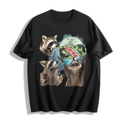 Three Raccoons Mountain Dew Cotton T-Shirt in Black