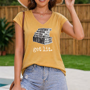 Stacked Books Are Lit Up Vest Women's Color Cotton Tank Top in Yellow