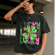 Lucky Shamrock St Patrick’s Day Vintage Washed T-Shirt in Black